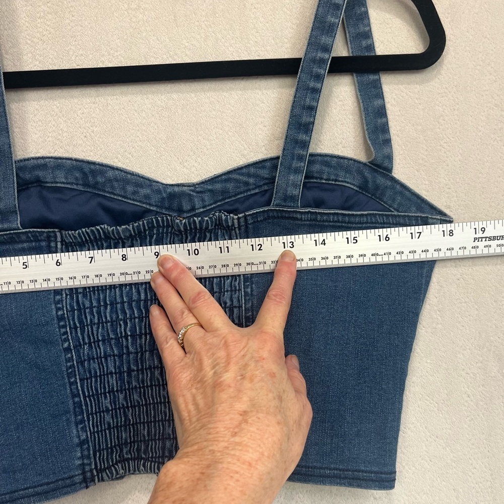 Y2K Guess Fitz Cathy Denim Bustier Top Sz Large Vintage Inspired Gold Buttons - Picture 10 of 13